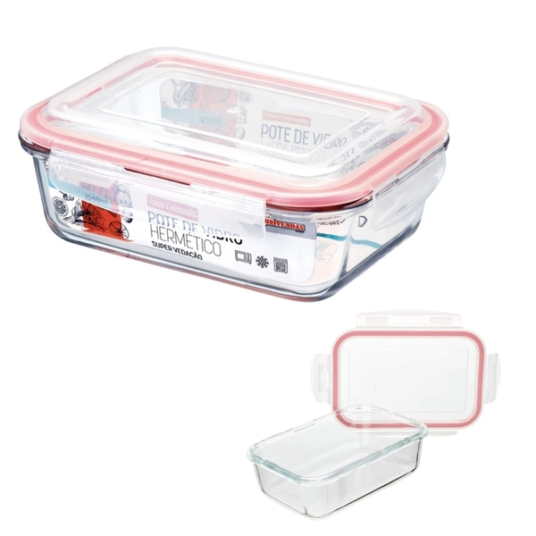 Tigela De Vidro Hermético Vasilha Marmita Mantimentos Tampa 1