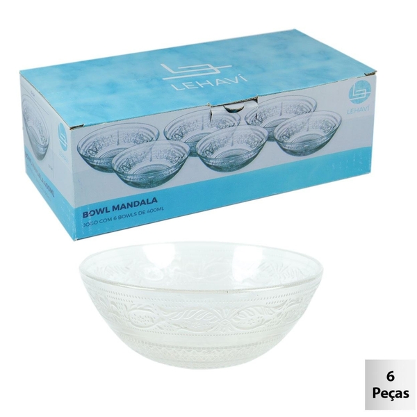 Tigela Vasilha Mandala Bowl 400-ml Conj. 6-un Lehavi Transpar