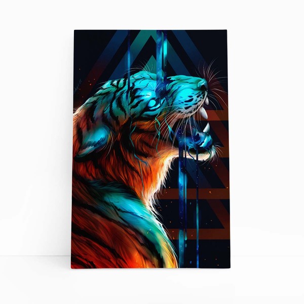 Tigre Azul Desenho Animais Decorativo Quadro Canvas 120x80cm