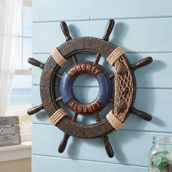 Timão Leme Marinheiro Decoração Casa De Praia Náutica 43cm