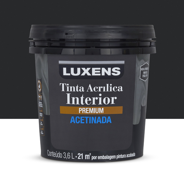Tinta Acrílica Acetinada Premium Interior Preto 3,6 L Luxens
