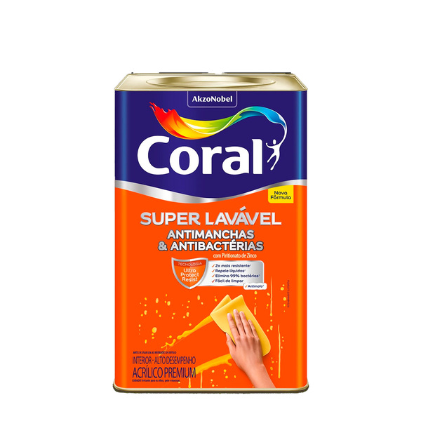 Tinta Acrílica Eggshell Super Lavável Anti Manchas Premium Interior Branco 18 L Coral