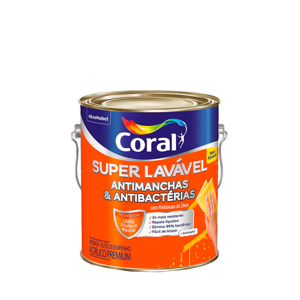 Tinta Acrílica Eggshell Super Lavável Anti Manchas Premium Interior Branco 3,6 L Coral