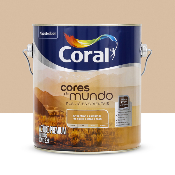Tinta Acrílica Fosca Cores do Mundo Premium Interior Planicie Oriental Claro 3,6 L Coral