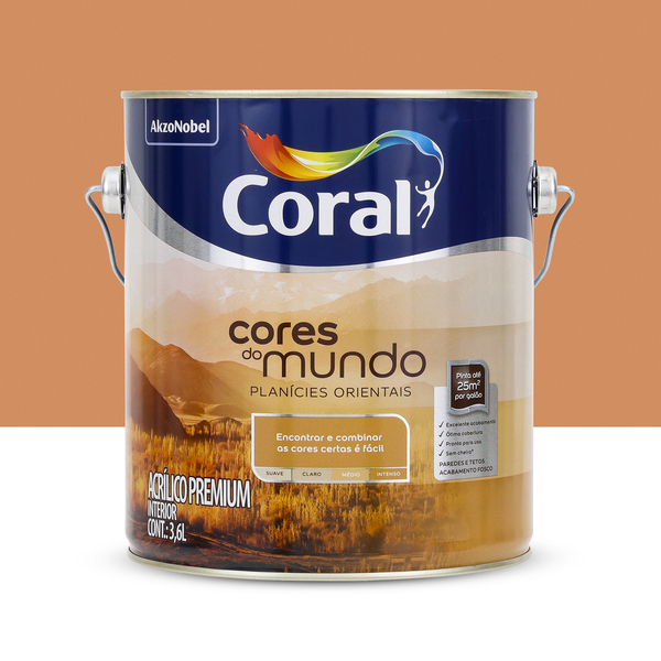 Tinta Acrílica Fosca Cores do Mundo Premium Interior Planicie Oriental Intenso 3,6 L Coral