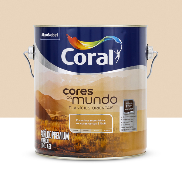 Tinta Acrílica Fosca Cores do Mundo Premium Interior Planicie Oriental Suave 3,6 L Coral