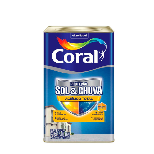 Tinta Acrílica Fosca Proteção Sol & Chuva Premium Exterior Colar De Prata 18 L Coral
