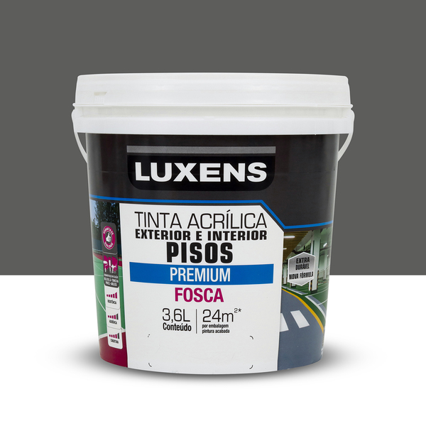Tinta Acrílica para Piso Fosca Premium Cinza Escuro 3,6L Luxens