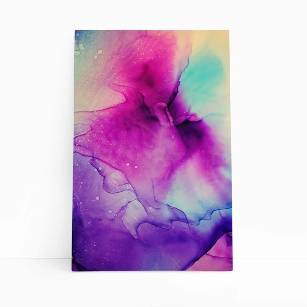 Tinta Colorida Roxo E Rosa Abstrato Quadro Canvas 140x90cm