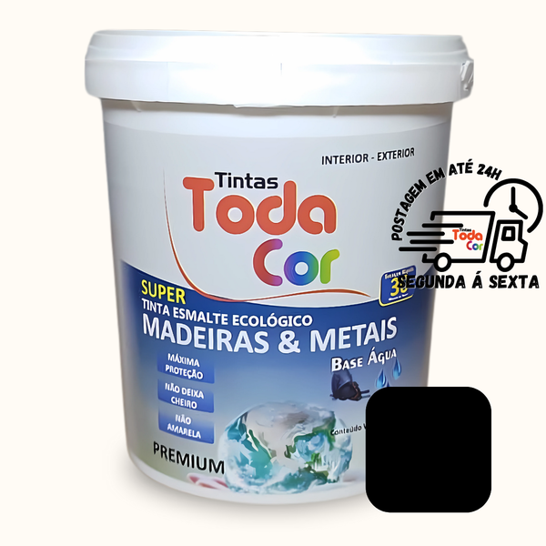 Tinta Esmalte Base Água Ferro Madeira Metal 900ml - Preto