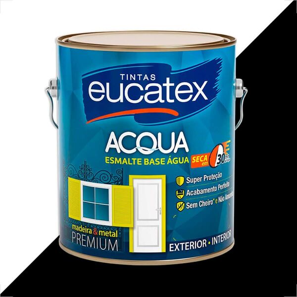 Tinta Esmalte Sintetico Eucatex 3600ml Base Agua Preto Brilha