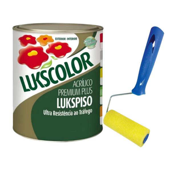 Tinta Piso Lukspiso 900ml 1/4 Diversas Cores + Rolinho 9cm Br
