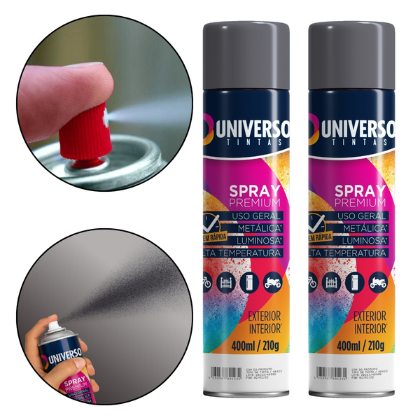 Tinta Spray 400ml Cinza Grafite Uso Geral Em Aço Ferro Couro Gesso ...