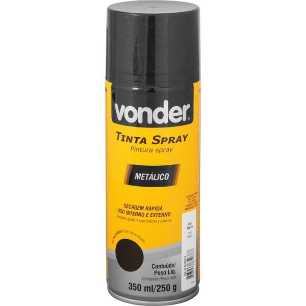 Tinta Spray Acrílica Preto Metálico 350ml/250g Vonder