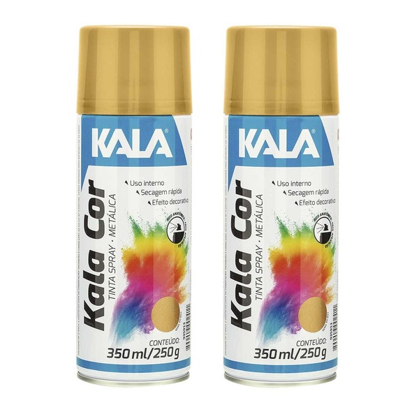 Tinta Spray Dourado Metálica 350ml Kala Kit Com 2