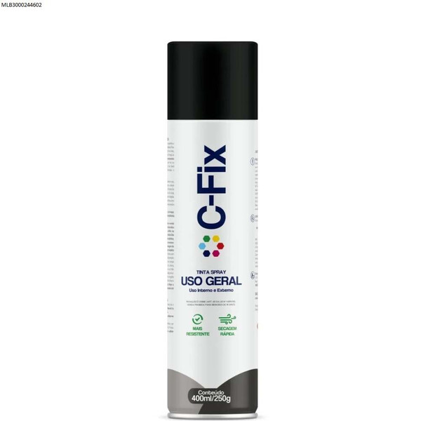 Tinta Spray Preto Brilhante Uso Geral Int/xterno 400ml C-fix