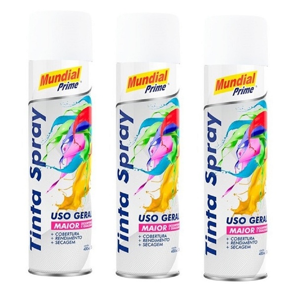 Tinta Spray Uso Geral Branco Brilhante Mundial Prime 400ml -