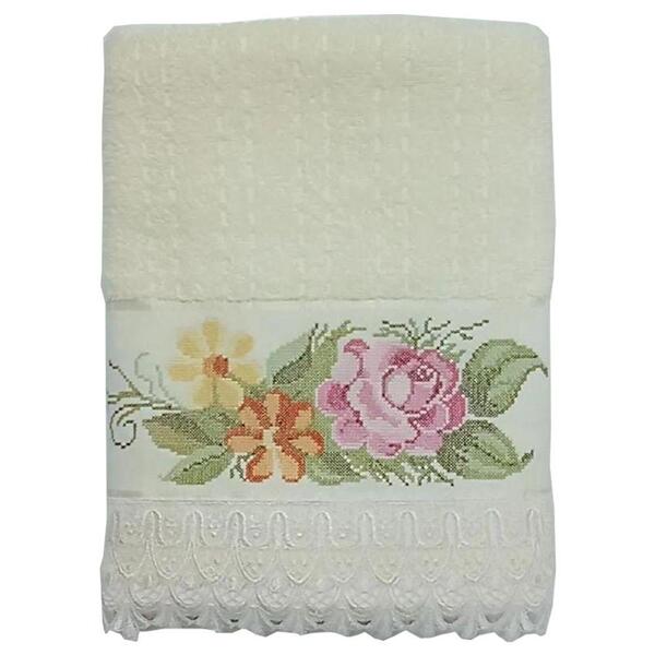 Toalha De Banho Marfim Flores Almada Arts