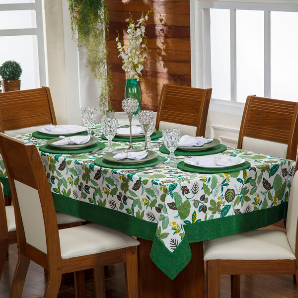 Toalha De Mesa Avulsa Jade Folha Verde P/ 06 Lugares - Tecido