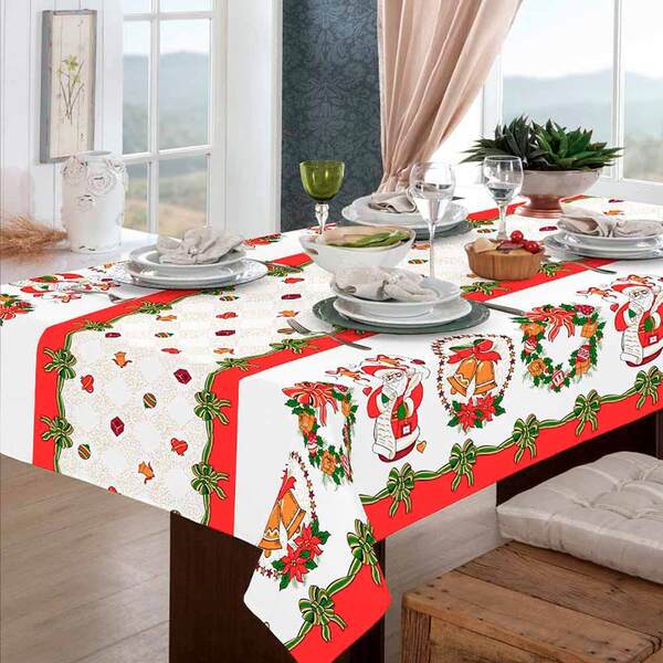 Toalha De Mesa De Natal 2 20m X 1 40m Retangular Estampada -