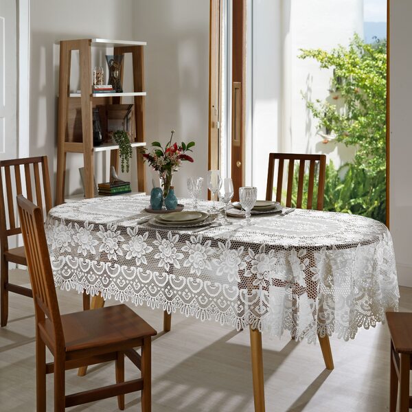 Toalha de Mesa de Renda Oval 1,50m x 2,70m Branca
