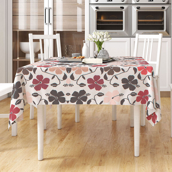 Toalha De Mesa Estampada Bege Quadrada 1,40m X 1,40m Tecido J