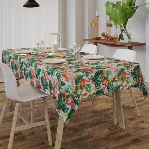 Toalha De Mesa Impermeável Tropical Retangular 6 Lugares Verde 1,40 X 1 ...