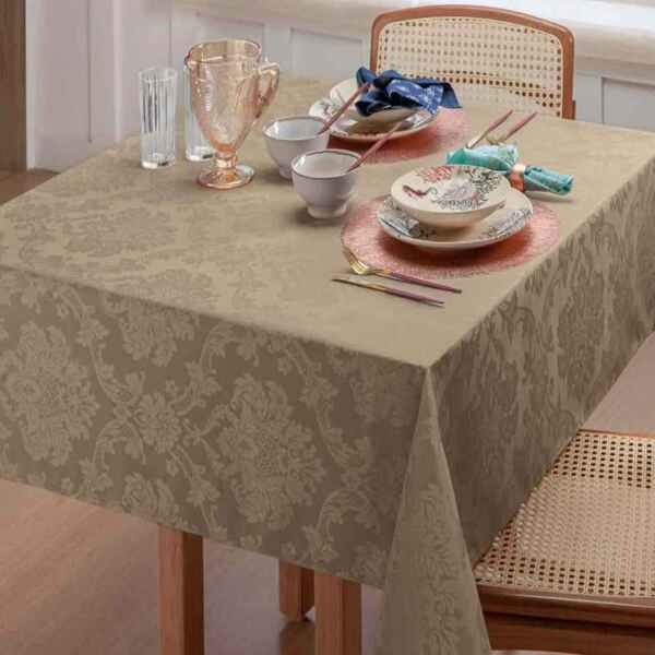 Toalha De Mesa Jacquard 12 Lugares - Bege