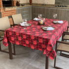 Toalha De Mesa Natal  Estampada Para 6 Cadeiras Vermelho Flor