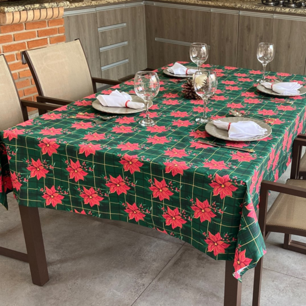 Toalha De Mesa Natal  Estampada Para 8 Cadeiras Verde Floral