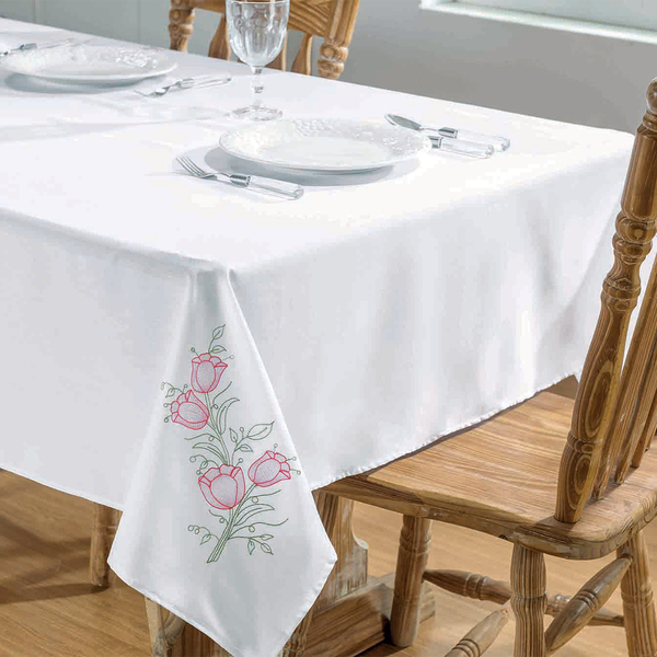Toalha De Mesa Primavera Branco / Pink Quadrada 1,40m X 1,40m