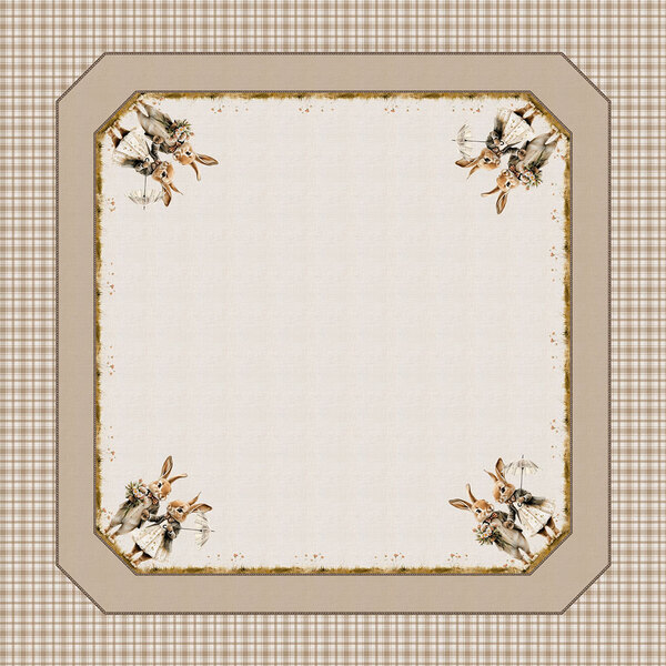 Toalha De Mesa Quadrada Casal De Coelhos Páscoa 4 Lugares 140