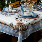Toalha De Mesa Quadrada Coelho Páscoa Xadrez Azul 4 Lugares 1
