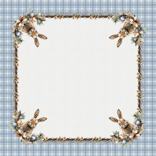 Toalha De Mesa Quadrada Coelho Páscoa Xadrez Azul 4 Lugares 1