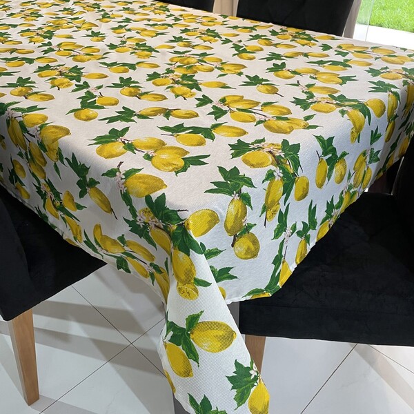 Toalha De Mesa Quadrada Gorgurinho Limão Siciliano Fundo Bran