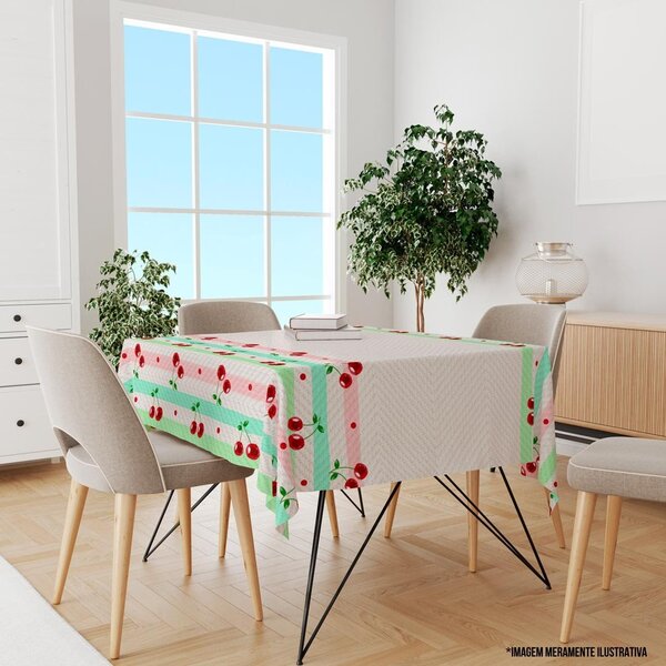 Toalha De Mesa Quadrada Para 4 Lugares Cerejas 1.45m X 1.45m