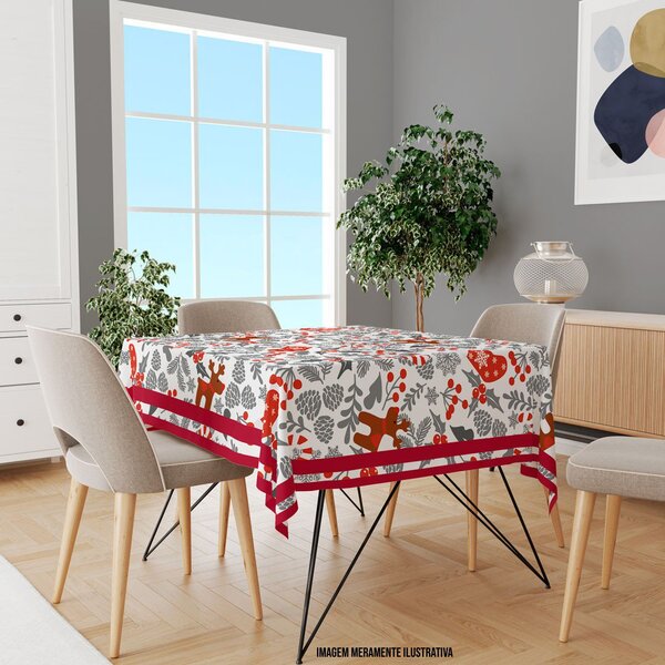Toalha De Mesa Quadrada Para 4 Lugares Elementos Natalinos Ve