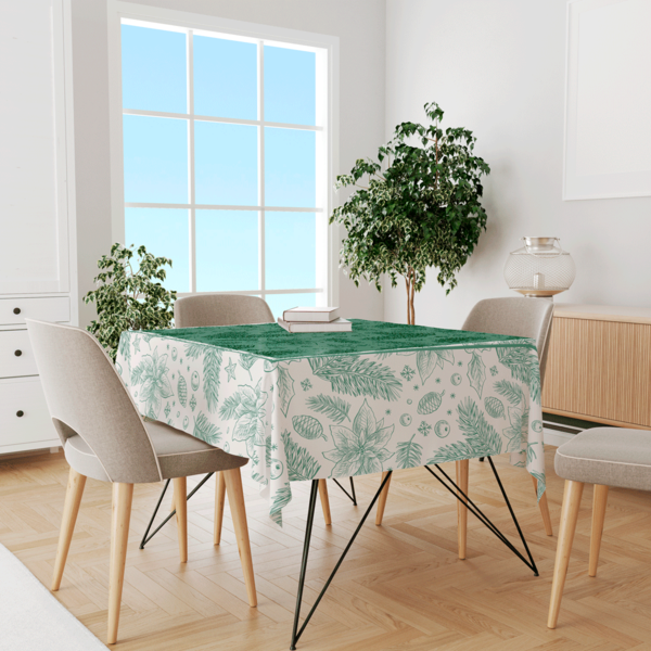 Toalha De Mesa Quadrada Para 4 Lugares Folhas Natalinas 1.45m