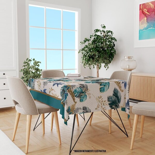 Toalha De Mesa Quadrada Para 4 Lugares Folhas Premium 1.45m X