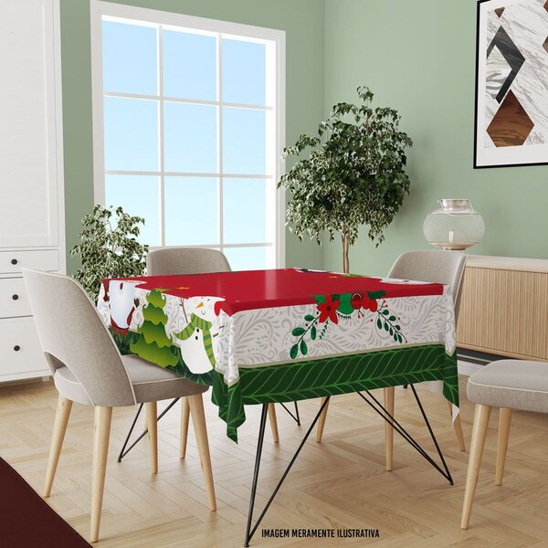 Toalha De Mesa Quadrada Para 4 Lugares Papai Noel E Boneco De