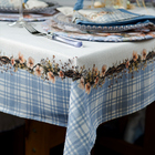 Toalha De Mesa Quadrada Ramos Flores Xadrez Azul 4 Lugares 14