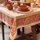 Toalha De Mesa Quadrada São João Xadrex C/ Rosas - 4 Lugares