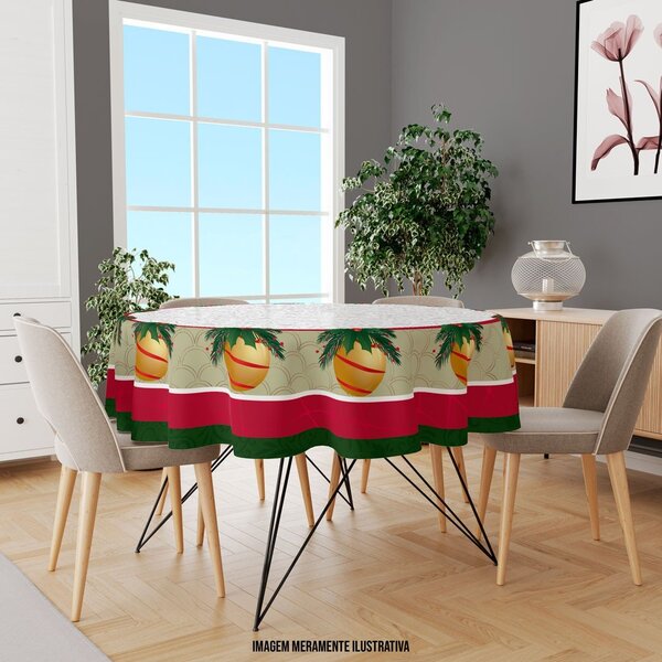 Toalha De Mesa Redonda Para 4 Lugares Bola De Natal Com Abstr
