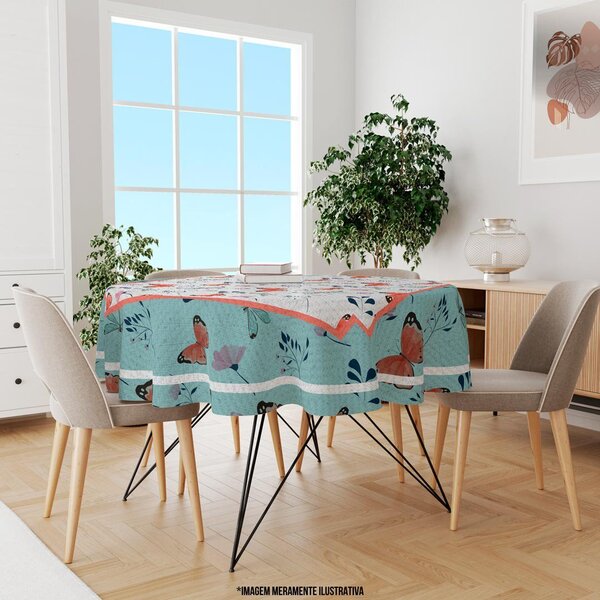 Toalha De Mesa Redonda Para 4 Lugares Borboletas 1.45m Único