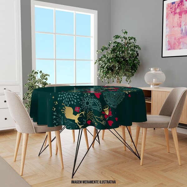 Toalha De Mesa Redonda Para 4 Lugares Elementos Natalinos Pre
