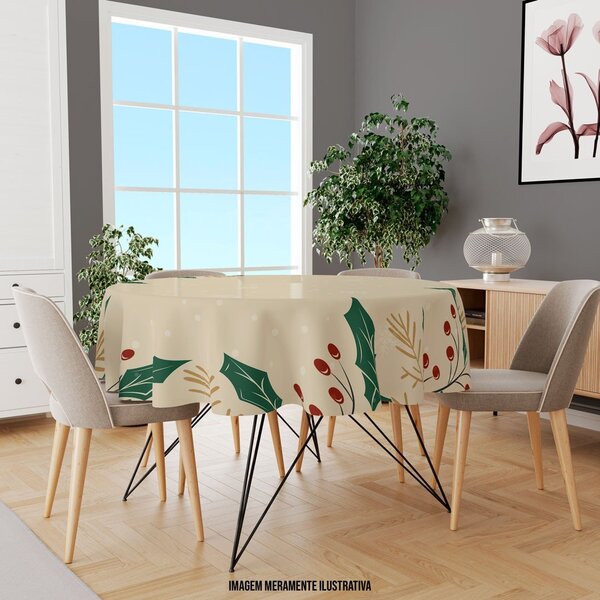 Toalha De Mesa Redonda Para 4 Lugares Folhas Minimalistas 1.4