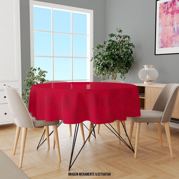 Toalha De Mesa Redonda Para 4 Lugares Geométrica Vermelha 1.4