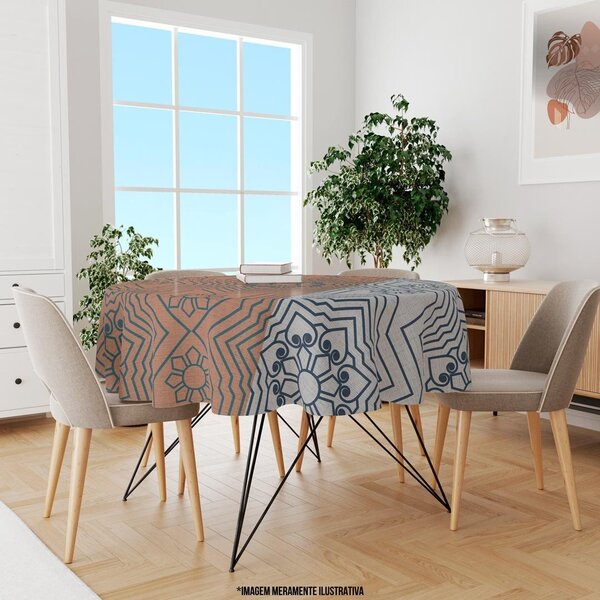 Toalha De Mesa Redonda Para 4 Lugares Mandala Geométrica 1.45