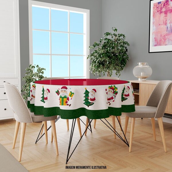 Toalha De Mesa Redonda Para 4 Lugares Multi Papai Noel 1.45m