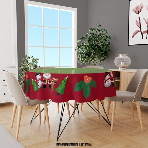 Toalha De Mesa Redonda Para 4 Lugares Papai Noel Minimalista